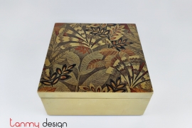 Gold square lacquer box with leaf pattern 20*H9 cm 